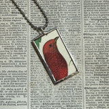 Red bird and blue bird, vintage illustrations, up-cycled to soldered glass pendant