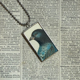 Red bird and blue bird, vintage illustrations, up-cycled to soldered glass pendant