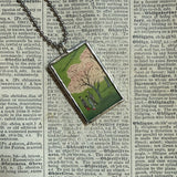 Cherry Blossom, hilltop scene, Japanese woodblock prints, up-cycled to hand-soldered glass pendant (Copy)