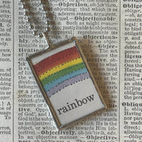 Rainbow, Sun, vintage Richard Scarry children's book illustration up-cycled to soldered glass pendant