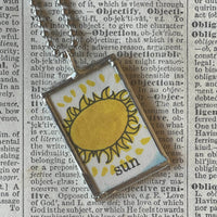 Rainbow, Sun, vintage Richard Scarry children's book illustration up-cycled to soldered glass pendant