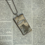 Fish and frogs - vintage 1930s children's book illustration up-cycled to soldered glass pendant