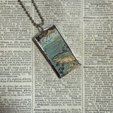 Fish and frogs - vintage 1930s children's book illustration up-cycled to soldered glass pendant