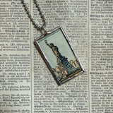 Statue of Liberty, New York City upcycled to hand-soldered glass pendant