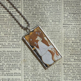 Gustav Klimt, The Kiss and nude, geometric design, 2-sided soldered glass pendant