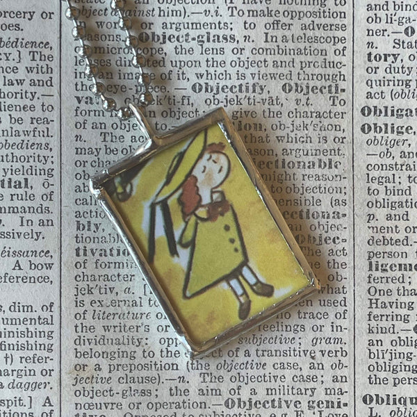 Madeline and Miss Clavel, original illustrations from vintage book, up-cycled to soldered glass pendant
