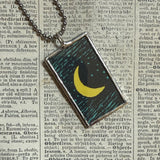 Full moon, crescent moon, vintage children's book illustrations, hand-soldered glass pendant