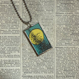 Full moon, crescent moon, vintage children's book illustrations, hand-soldered glass pendant
