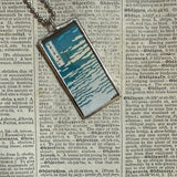Clouds, Mt. Fuji, Japanese woodblock prints, up-cycled to hand-soldered glass pendant