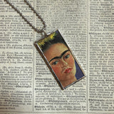 Frida Khalo, self-portraits, upcycled to hand soldered glass pendant