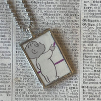 Harold and the Purple Crayon, vintage children's book illustrations, hand-soldered glass pendant