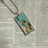 Statue of Liberty, New York City upcycled to hand-soldered glass pendant