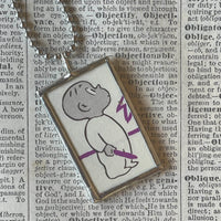 Harold and the Purple Crayon, vintage children's book illustrations, hand-soldered glass pendant