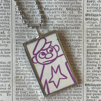 Harold and the Purple Crayon, vintage children's book illustrations, hand-soldered glass pendant