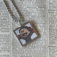 Calvin & Hobbes, original vintage comic book illustrations, upcycled to soldered glass pendant