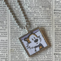 Calvin & Hobbes, original vintage comic book illustrations, upcycled to soldered glass pendant