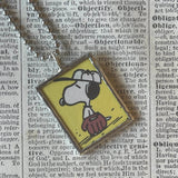 Snoopy, Woodstock, comic strip illustrations from vintage Peanuts book, up-cycled to hand-soldered glass pendant