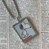 Snoopy, Woodstock, comic strip illustrations from vintage Peanuts book, up-cycled to hand-soldered glass pendant