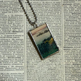 White Crane, Egret, wetlands, Japanese woodblock prints, up-cycled to hand-soldered glass pendant