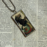Tarot Cards - Sagittarius and Capricorn and, vintage illustrations, up-cycled to hand soldered glass pendant