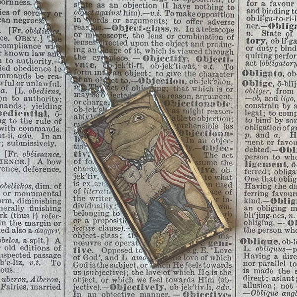 The Wind in the Willows, Mr. Toad, Mr. Mole - original illustrations from vintage book plate, up-cycled to soldered glass pendant