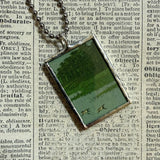 White Crane, Egret, wetlands, Japanese woodblock prints, up-cycled to hand-soldered glass pendant