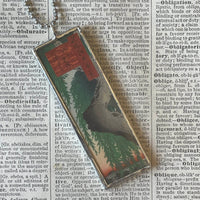 Weeping Willow treet, Japanese woodblock prints, up-cycled to hand-soldered glass pendant