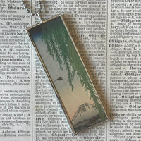 Weeping Willow treet, Japanese woodblock prints, up-cycled to hand-soldered glass pendant