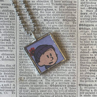 Calvin & Hobbes, original vintage comic book illustrations, upcycled to soldered glass pendant