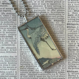 Egret, Crane, Country scene, Japanese woodblock prints, up-cycled to hand-soldered glass pendant