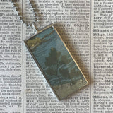 Egret, Crane, Country scene, Japanese woodblock prints, up-cycled to hand-soldered glass pendant