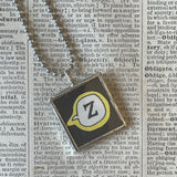 Comic strip speech bubbles - Exclamation point, snoring Z - Peanuts book illustrations up-cycled to soldered glass pendant