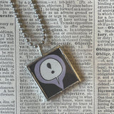 Comic strip speech bubbles - Exclamation point, snoring Z - Peanuts book illustrations up-cycled to soldered glass pendant