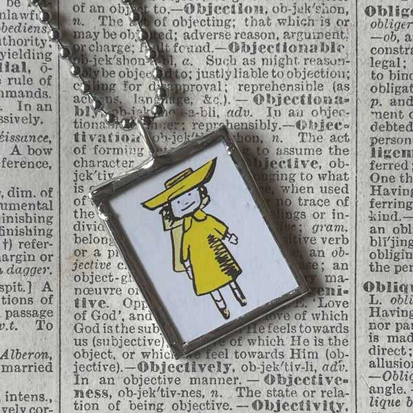 Madeline and Miss Clavel, original illustrations from vintage book, up-cycled to soldered glass pendant