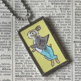 Country Bunny and the Gold Shoes, original illustrations from vintage book, up-cycled to soldered glass pendant