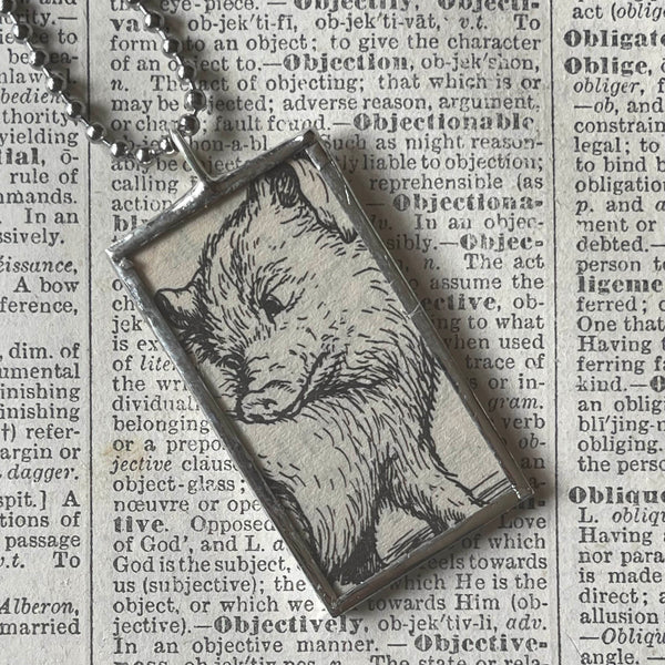 Charlotte's Web, original illustrations from 1970s vintage book, up-cycled to soldered glass pendant