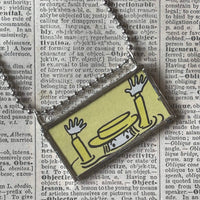 Madeline and Miss Clavel, original illustrations from vintage book, up-cycled to soldered glass pendant