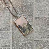 Paris France, Eiffel Tower, Arc de Triomphe, hand-soldered glass pendant, vintage illustrations,  upcycled to soldered glass pendant
