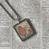 Tintin and Captain Haddock, original vintage 1960s book illustrations, upcycled to soldered glass pendant