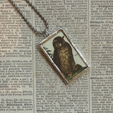 Owls, vintage illustrations, up-cycled to soldered glass pendant