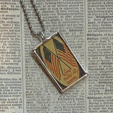 US Capitol Building, American flags, hand-soldered glass pendant, vintage illustrations,  upcycled to soldered glass pendant