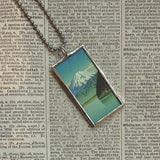 Sailboat and Mt. Fuji scenes, Japanese woodblock prints, up-cycled to hand-soldered glass pendant
