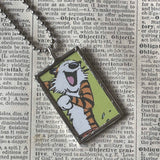 Calvin & Hobbes, original vintage comic book illustrations, upcycled to soldered glass pendant