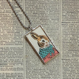 Country Bunny and the Gold Shoes, original illustrations from vintage book, up-cycled to soldered glass pendant