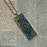 Vincent Van Gogh Iris, Sunflowers upcycled to hand soldered glass pendant