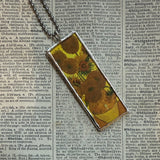 Vincent Van Gogh Iris, Sunflowers upcycled to hand soldered glass pendant