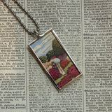 Garden scenes, Japanese woodblock prints, up-cycled to hand-soldered glass pendant