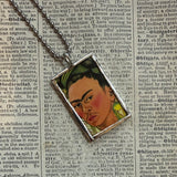 Frida Khalo, self-portraits, upcycled to hand soldered glass pendant