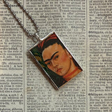 Frida Khalo, self-portraits, upcycled to hand soldered glass pendant
