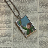 Curious George, original vintage childrens' book illustrations, upcycled to soldered glass pendant